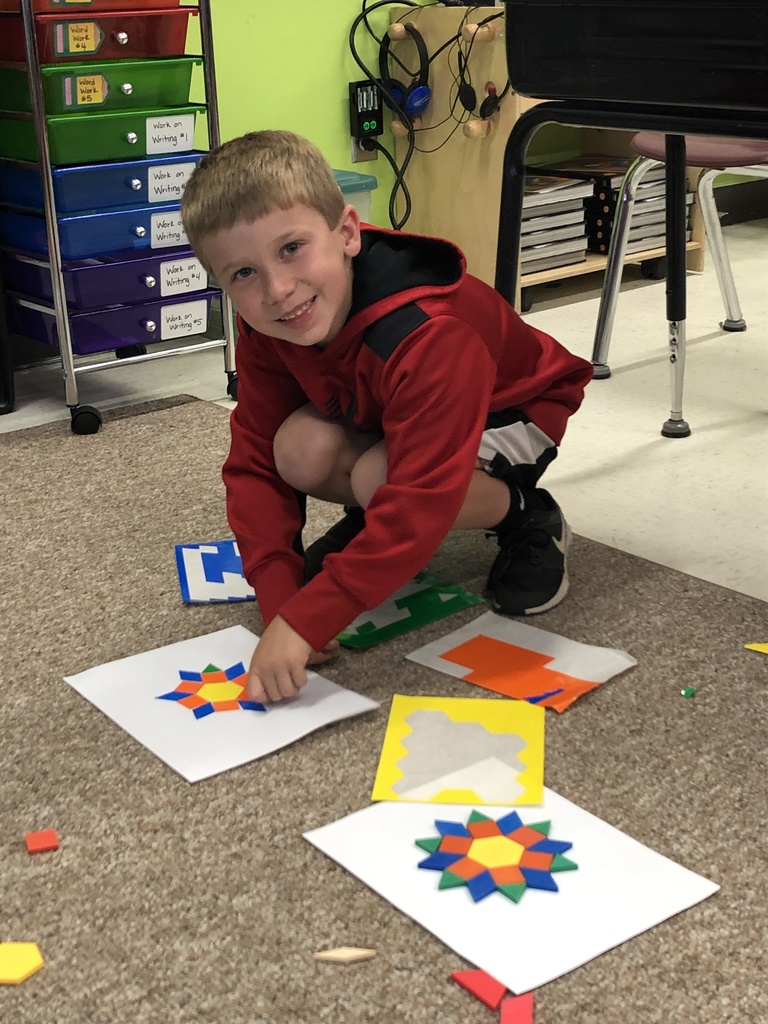 Math Superheroes Creating with Pattern Blocks. We had so much fun learning during Summer School!