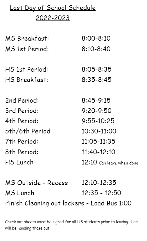 Last Day Schedule